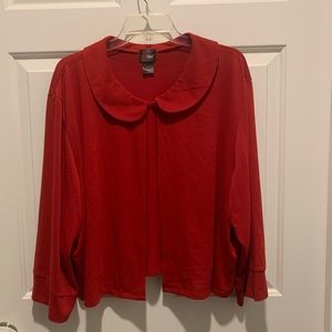 Red sweater cardigan.